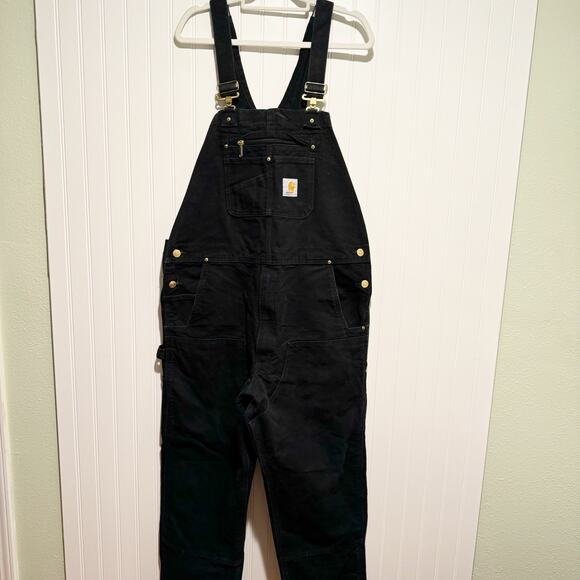 Carhartt Black Unlined Duck Bib Overalls Mens 38/32 - Picture 2 of 7